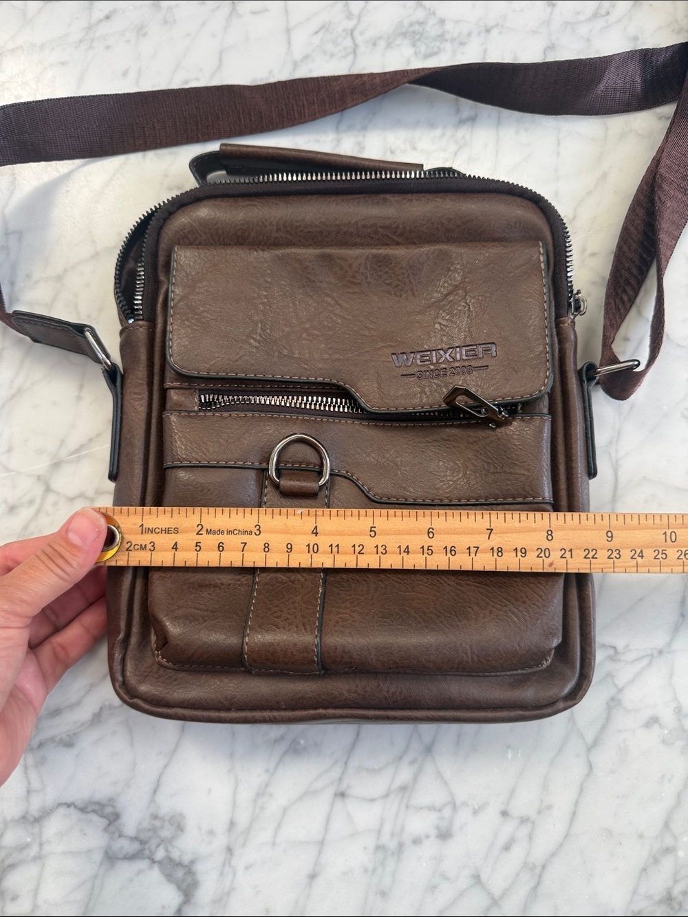 Weixier Leather Crossbody Messenger Bag Unisex Brown - Picture 6 of 11